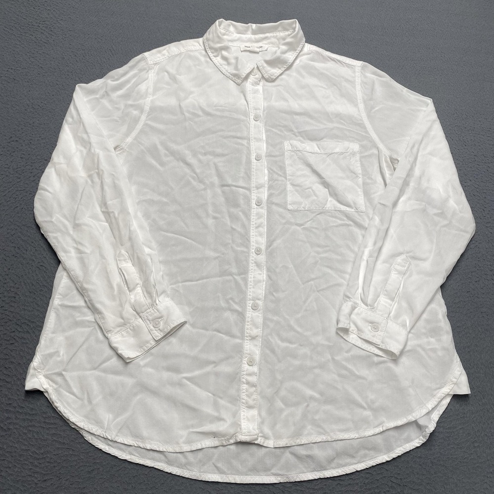 Beachlunchlounge Shirt Womens Large White Viscose Button Up Sheer Top Relaxed